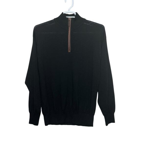 Orvis black wool long sleeves 1/4 Zip Pullover Sweater size Large - Picture 1 of 9